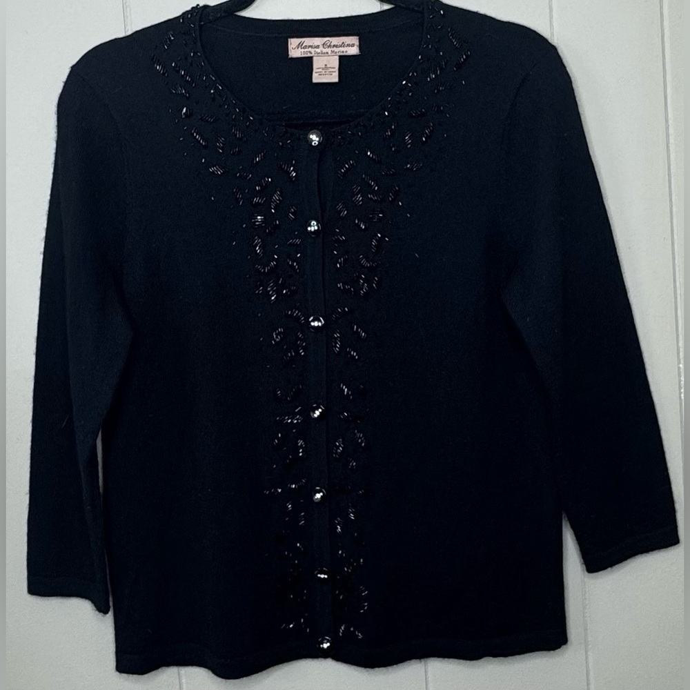 Marisa Christina 100% Merino Wool Beaded Cardigan Womens Size Small